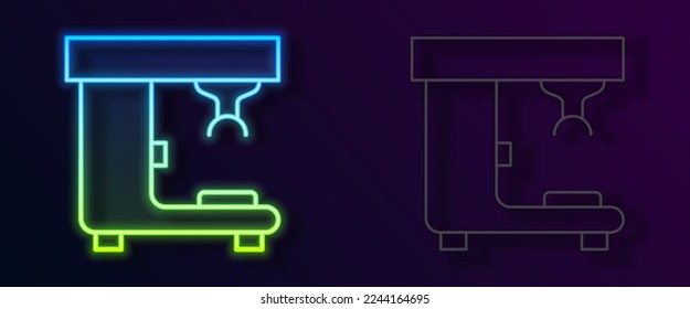 Glowing neon line Coffee machine icon isolated on black background.  Vector