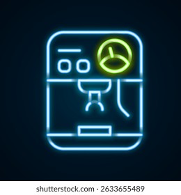 Glühende Neon-Linie Kaffeemaschinen-Symbol einzeln auf schwarzem Hintergrund. Farbiges Umrisskonzept Vektorgrafik