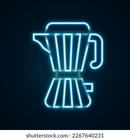 Glowing neon line Coffee maker moca pot icon isolated on black background. Colorful outline concept. Vector