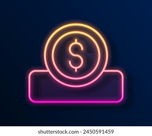 Glowing neon line Coin money with dollar symbol icon isolated on black background. Banking currency sign. Cash symbol.  Vector