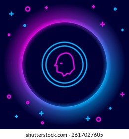 Glowing neon line Coin money icon isolated on black background. Banking currency sign. Cash symbol. Colorful outline concept. Vector
