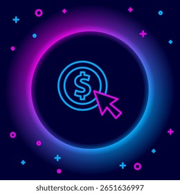 Glowing neon line Coin money with dollar symbol icon isolated on black background. Banking currency sign. Cash symbol. Colorful outline concept. Vector