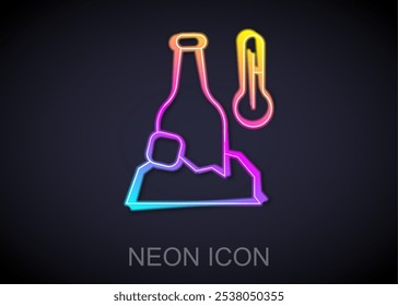 Glowing neon line Cold beer bottle icon isolated on black background.  Vector