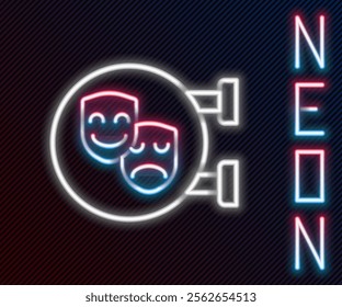 Glowing neon line Comedy and tragedy theatrical masks icon isolated on black background. Colorful outline concept. Vector