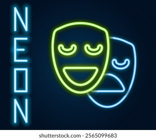 Glowing neon line Comedy and tragedy theatrical masks icon isolated on black background. Colorful outline concept. Vector