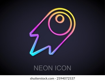 Glowing neon line Comet falling down fast icon isolated on black background.  Vector