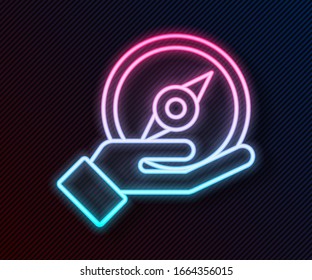 Glowing neon line Compass icon isolated on black background. Windrose navigation symbol. Wind rose sign.  Vector Illustration