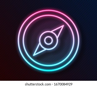 Glowing neon line Compass icon isolated on black background. Windrose navigation symbol. Wind rose sign.  Vector Illustration