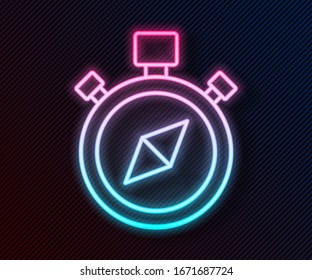 Glowing neon line Compass icon isolated on black background. Windrose navigation symbol. Wind rose sign.  Vector Illustration