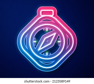 Glowing neon line Compass icon isolated on blue background. Windrose navigation symbol. Wind rose sign.  Vector