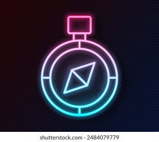 Glowing neon line Compass icon isolated on black background. Windrose navigation symbol. Wind rose sign.  Vector