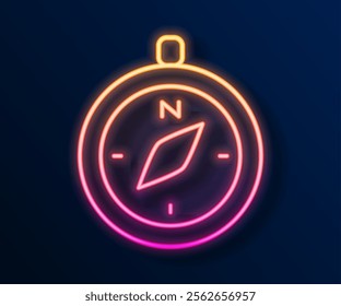 Glowing neon line Compass icon isolated on black background. Windrose navigation symbol. Wind rose sign.  Vector