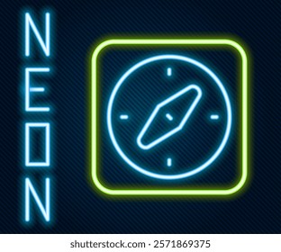 Glowing neon line Compass icon isolated on black background. Windrose navigation symbol. Wind rose sign. Colorful outline concept. Vector