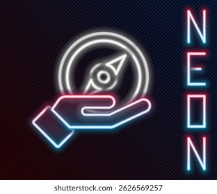 Glowing neon line Compass icon isolated on black background. Windrose navigation symbol. Wind rose sign. Colorful outline concept. Vector Illustration