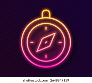 Glowing neon line Compass icon isolated on black background. Windrose navigation symbol. Wind rose sign.  Vector