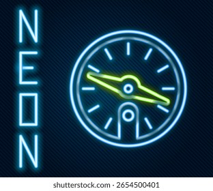 Icono de brújula de línea de neón brillante aislado sobre fondo negro. Símbolo de navegación de Windrose. Signo de la rosa del viento. Concepto de contorno colorido. Ilustración vectorial