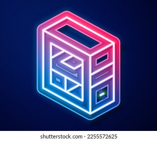 Línea de neón brillante Icono de ordenador aislado en fondo azul. Signo de componente de PC.  Vector