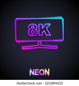 Glowing neon line Computer monitor icon isolated on black background. PC component sign.  Vector
