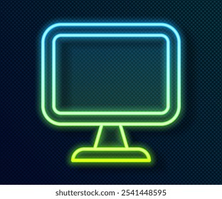 Glowing neon line Computer monitor screen icon isolated on black background. Electronic device. Front view.  Vector