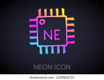Glowing neon line Computer processor with microcircuits CPU icon isolated on black background. Chip or cpu with circuit board. Micro processor.  Vector