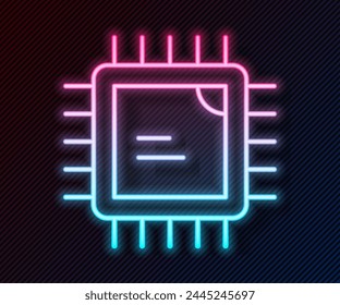 Glowing neon line Computer processor with microcircuits CPU icon isolated on black background. Chip or cpu with circuit board. Micro processor.  Vector