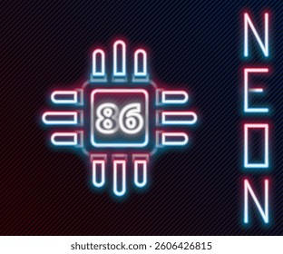 Glowing neon line Computer processor with microcircuits CPU icon isolated on black background. Chip or cpu with circuit board. Micro processor. Colorful outline concept. Vector Illustration