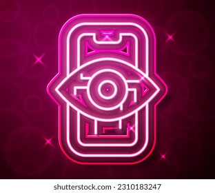 Glowing neon line Computer vision icon isolated on red background. Technical vision, eye circuit, video surveillance system, augmented reality systems.  Vector