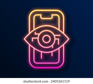 Glowing neon line Computer vision icon isolated on black background. Technical vision, eye circuit, video surveillance system, augmented reality systems.  Vector