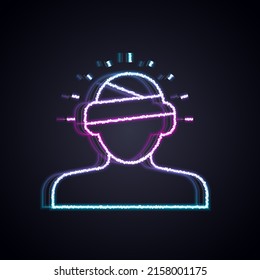 Glowing Neon Line Concussion, Headache, Dizziness, Migraine Icon Isolated On Black Background.  Vector