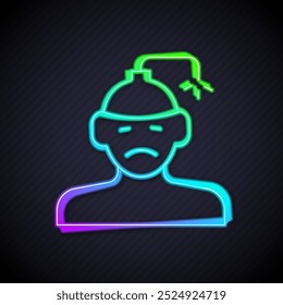 Glowing neon line Concussion, headache, dizziness, migraine icon isolated on black background.  Vector