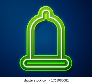 Glowing neon line Condom safe sex icon isolated on blue background. Safe love symbol. Contraceptive method for male.  Vector Illustration