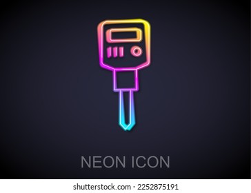 Glowing neon line Construction jackhammer icon isolated on black background.  Vector
