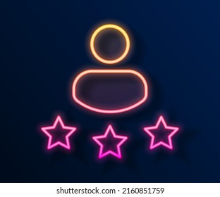 Glowing neon line Consumer or customer product rating icon isolated on black background.  Vector