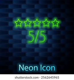 Glowing neon line Consumer or customer product rating icon isolated on brick wall background.  Vector Illustration