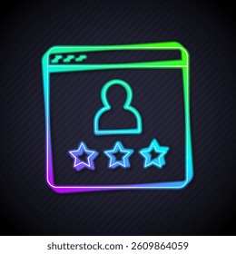 Glowing neon line Consumer or customer product rating icon isolated on black background.  Vector