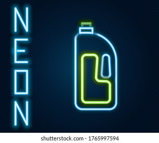 Glowing neon line Container with drain cleaner icon isolated on black background. Detergent in plastic bottle. Colorful outline concept. Vector Illustration