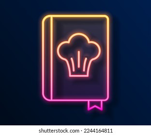 Glowing neon line Cookbook icon isolated on black background. Cooking book icon. Recipe book. Fork and knife icons. Cutlery symbol.  Vector