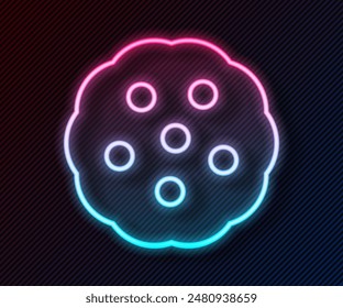 Glowing neon line Cookie or biscuit with chocolate icon isolated on black background.  Vector