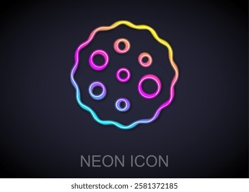 Glowing neon line Cookie or biscuit with chocolate icon isolated on black background.  Vector