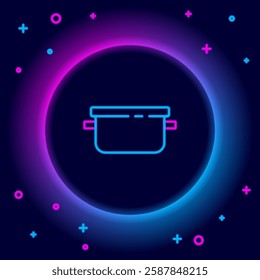 Glowing neon line Cooking pot icon isolated on black background. Boil or stew food symbol. Colorful outline concept. Vector