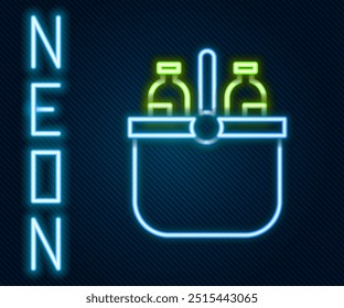 Línea de neón brillante Bolsa de enfriador e icono de agua aislados sobre fondo negro. Bolsa de congelador portátil. Refrigerador portátil. Concepto de contorno colorido. Ilustración vectorial