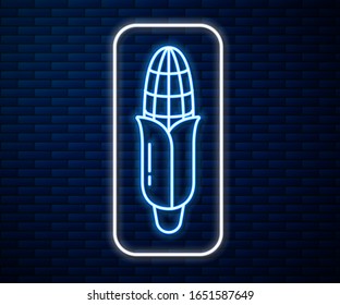 Glowing neon line Corn icon isolated on brick wall background.  Vector Illustration