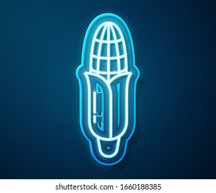Icono de la línea de neón brillante aislado en fondo azul. Ilustración vectorial