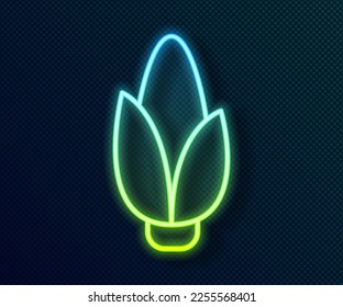 Glowing neon line Corn icon isolated on black background.  Vector