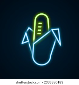 Glowing neon line Corn icon isolated on black background. Colorful outline concept. Vector