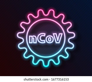 Glowing neon line Corona virus 2019-nCoV icon isolated on black background. Bacteria and germs, cell cancer, microbe, fungi.  Vector Illustration