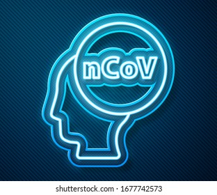 Glowing neon line Corona virus 2019-nCoV icon isolated on blue background. Bacteria and germs, cell cancer, microbe, fungi.  Vector Illustration