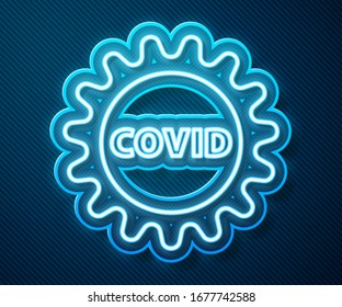 Glowing neon line Corona virus covid-19 icon isolated on blue background. Bacteria and germs, cell cancer, microbe, fungi.  Vector Illustration
