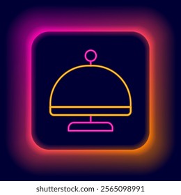 Glowing neon line Covered with a tray of food icon isolated on black background. Tray and lid sign. Restaurant cloche with lid. Colorful outline concept. Vector