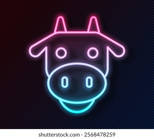 Glowing neon line Cow head icon isolated on black background.  Vector